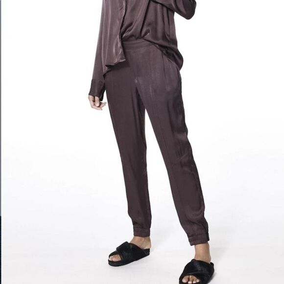 ✨ Young Fabulous & Broke Jensen Chocolate Brown Satin Jogger ✨ - Picture 4 of 7